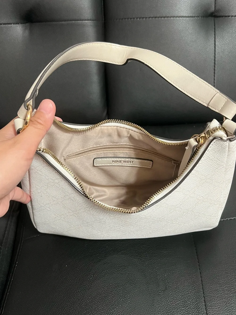Nine West Off-White Shoulder Hobo with Gold Hardware